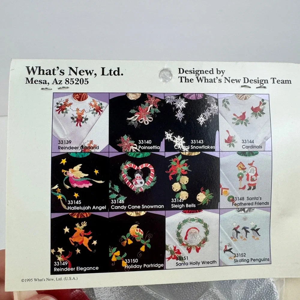 Vintage 1995 What's New Holiday Glitzy Shirts Santa Holly Wreath Applique 33151
